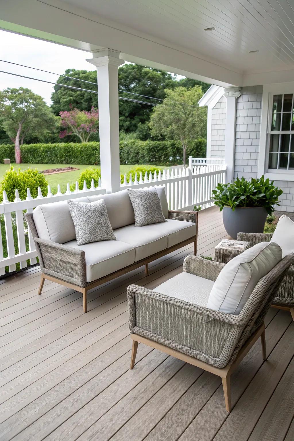 Modern furnishings ensure your porch is both elegant and inviting.