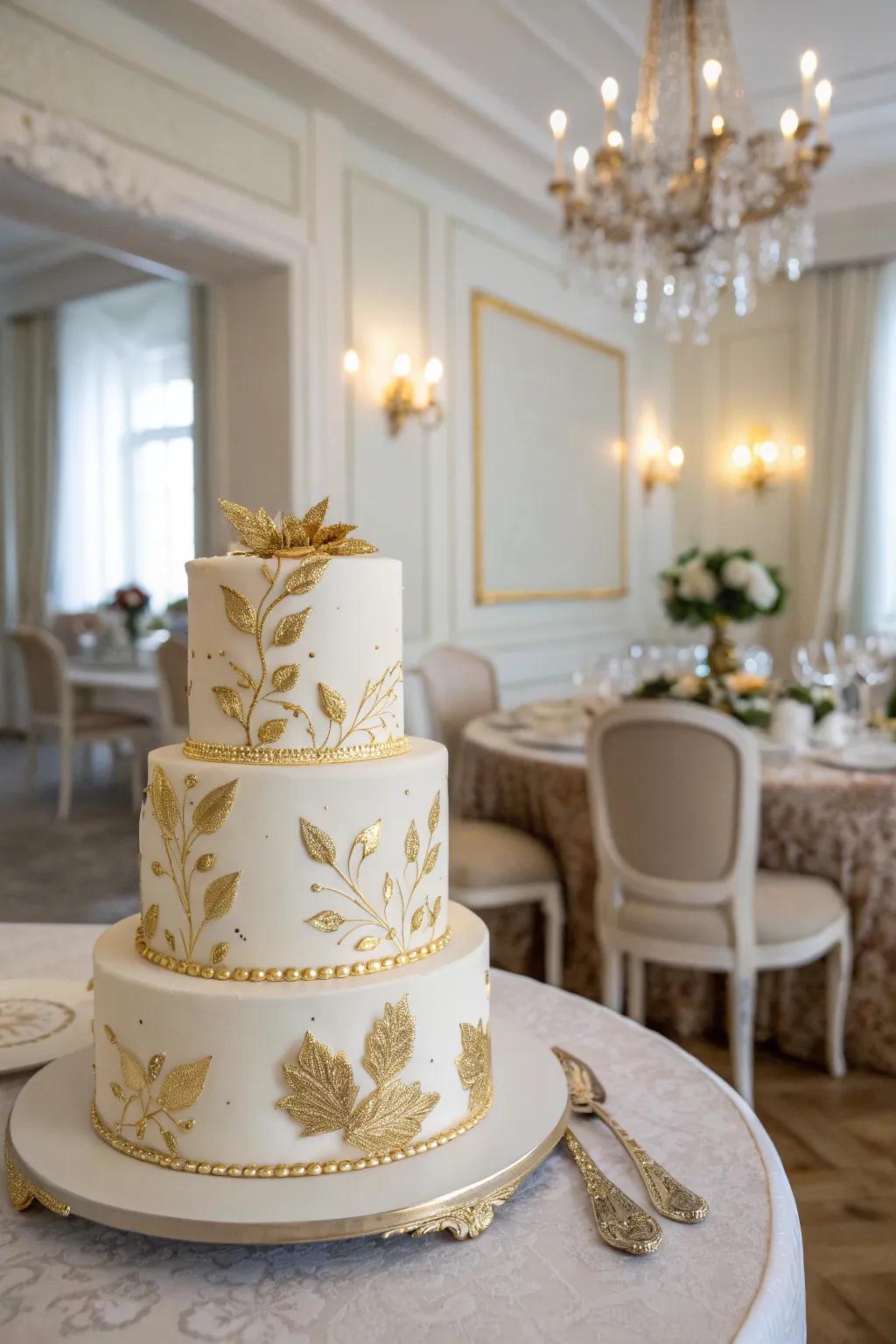 Golden accents add a touch of sophistication to any birthday cake.