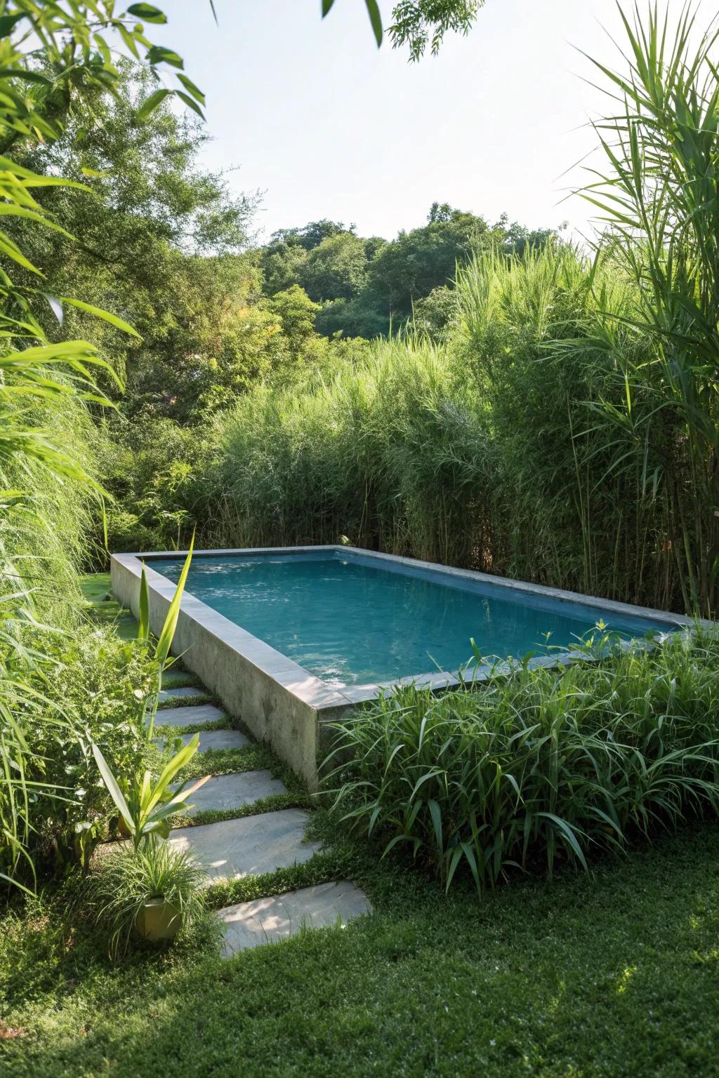 Lofty bushes and plants serve as a natural and exquisite privacy option for your pool area.