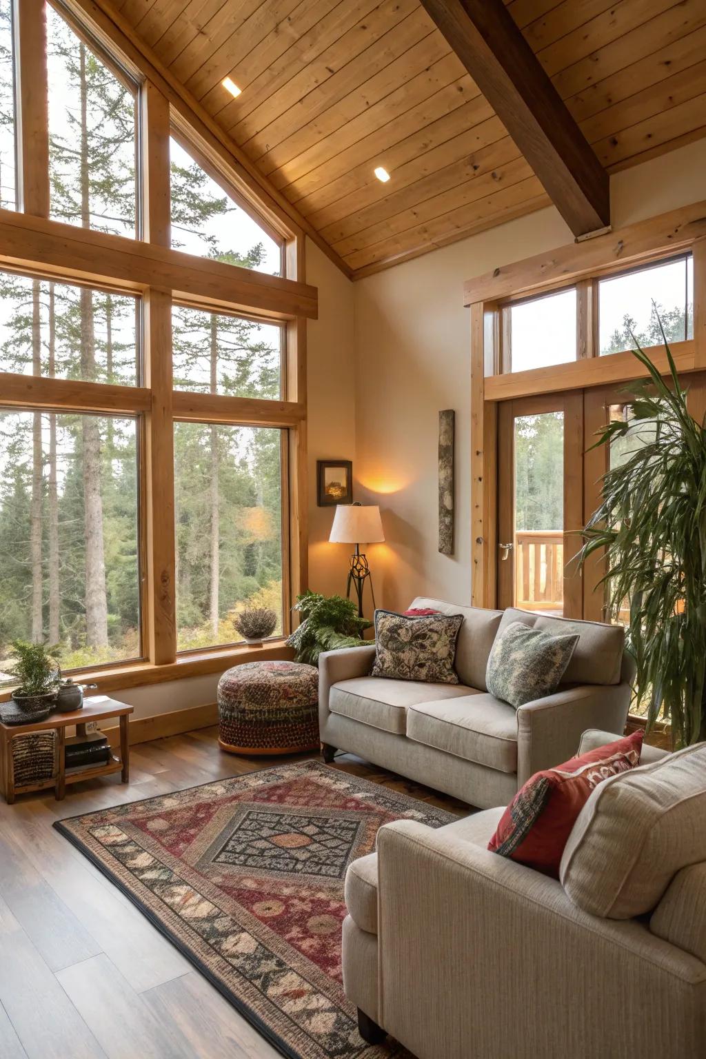 Generous panes bring in natural brightness, amplifying the coziness and openness of the area.