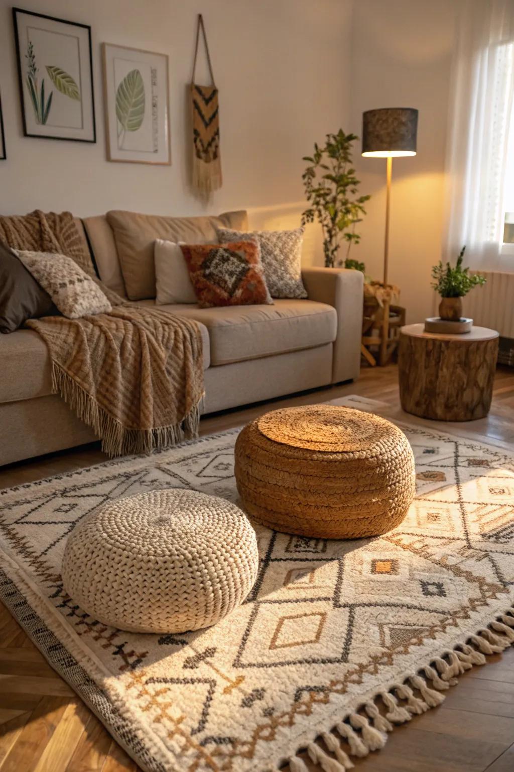Materials bring extra warmth and coziness to your living area.