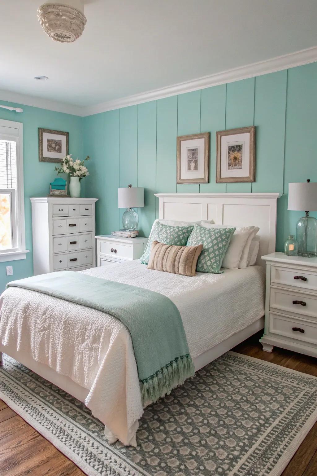 Chalky and muted accents perfectly complement sea-tinted walls.