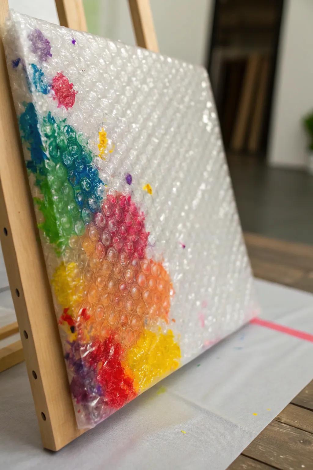 Produce playful textures using bubble wrap to add an engaging element to your artistic composition.