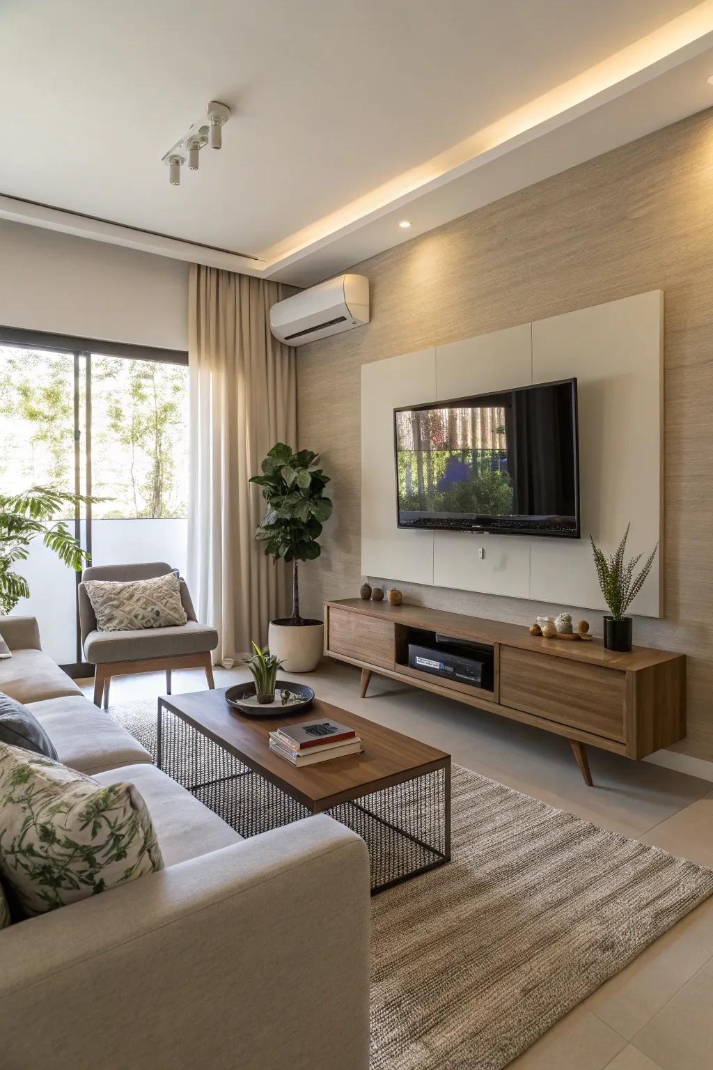 Wall-mounted TVs free up floor area and direct the room's focus.
