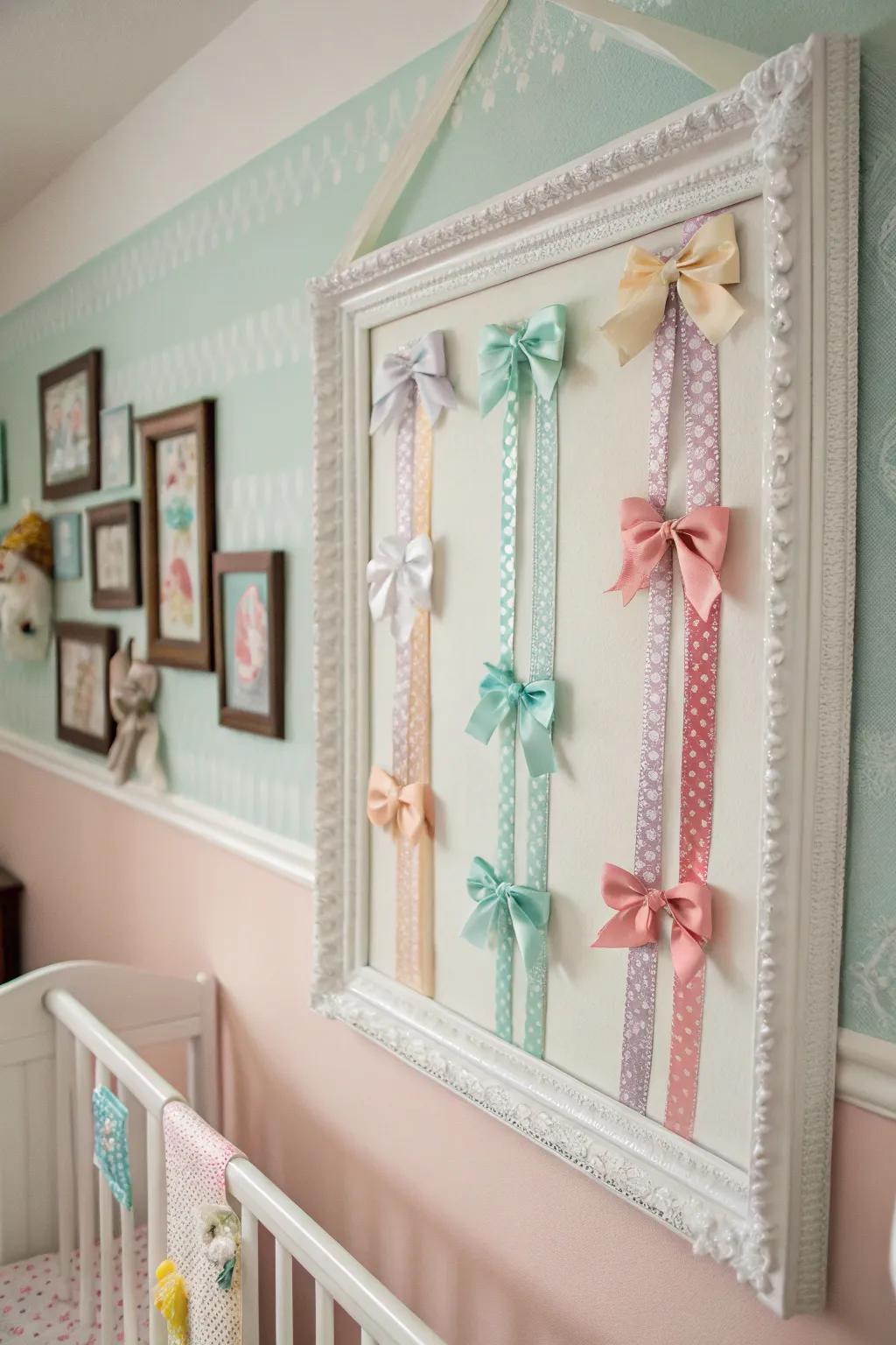 Charming and functional display frame for baby bows.