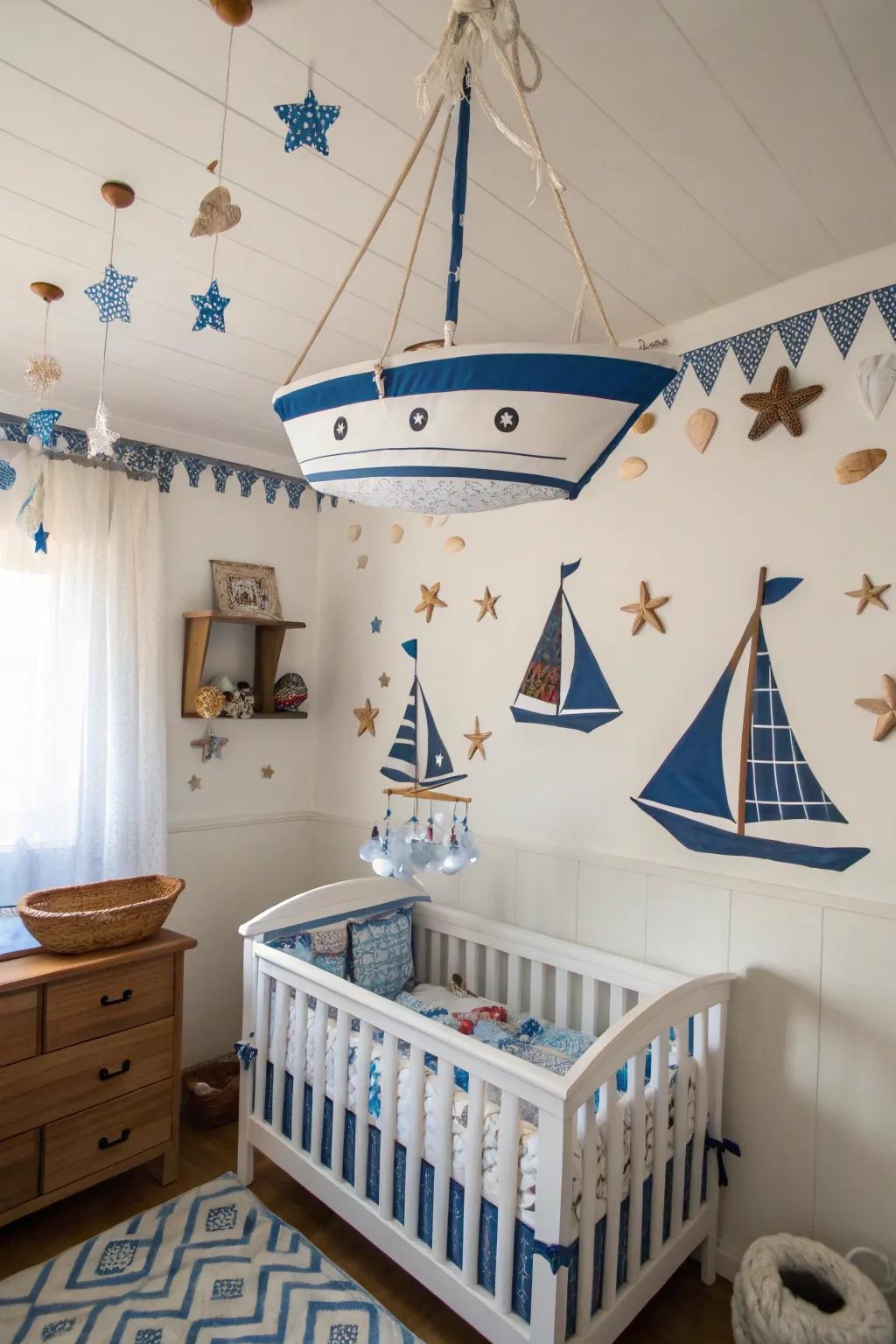 Set sail towards a world of dreams with this delightful nautical-themed nursery.