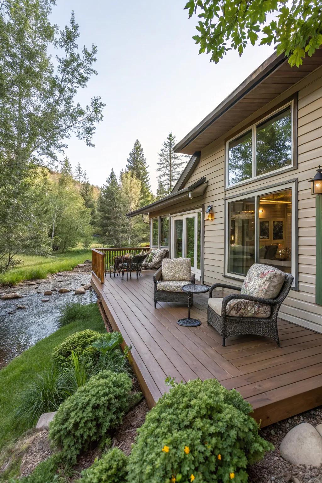 Wraparound decks seamlessly merge indoor and outdoor environments.
