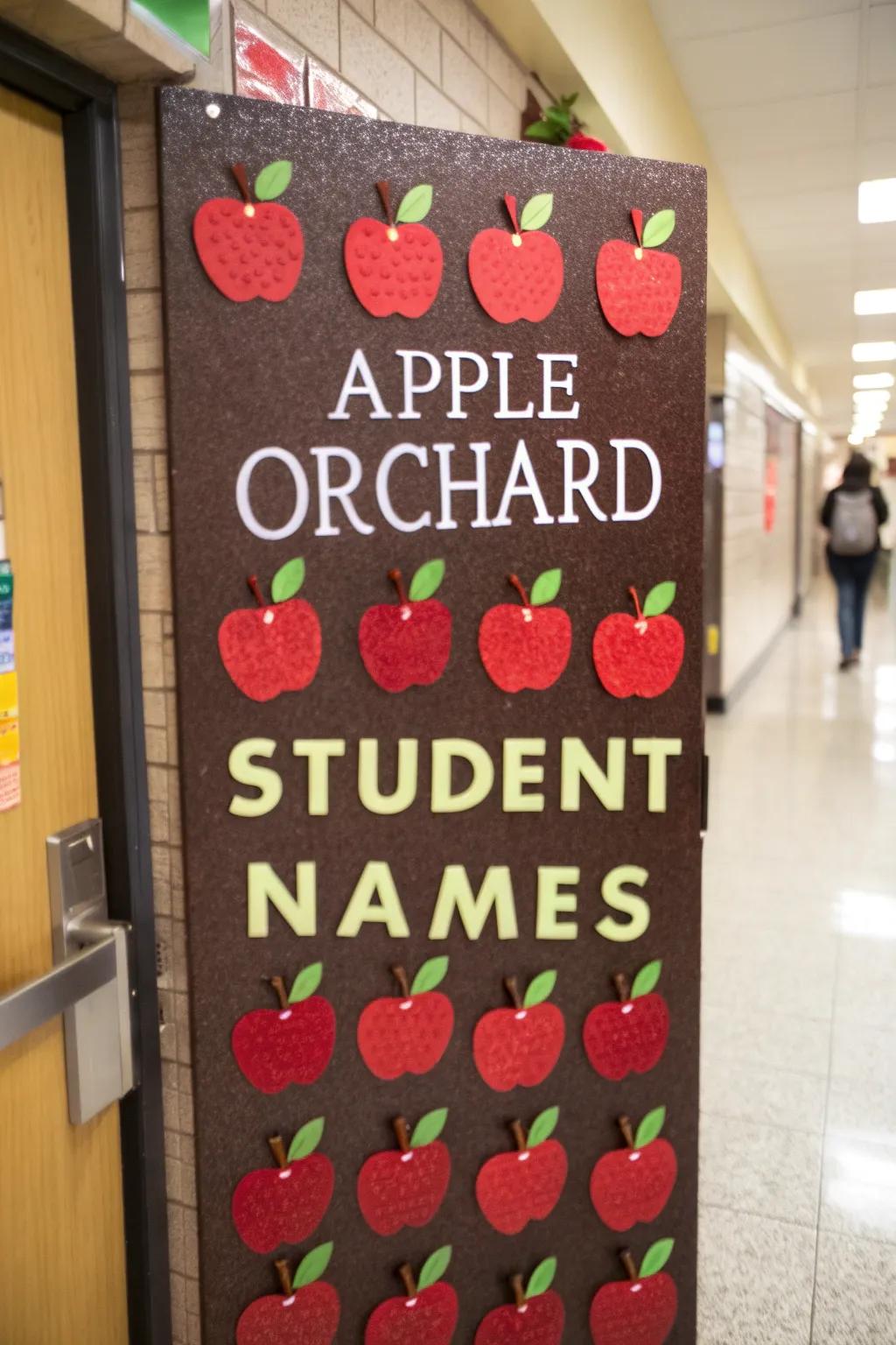 Greet pupils with a personalized fruit harvest theme.