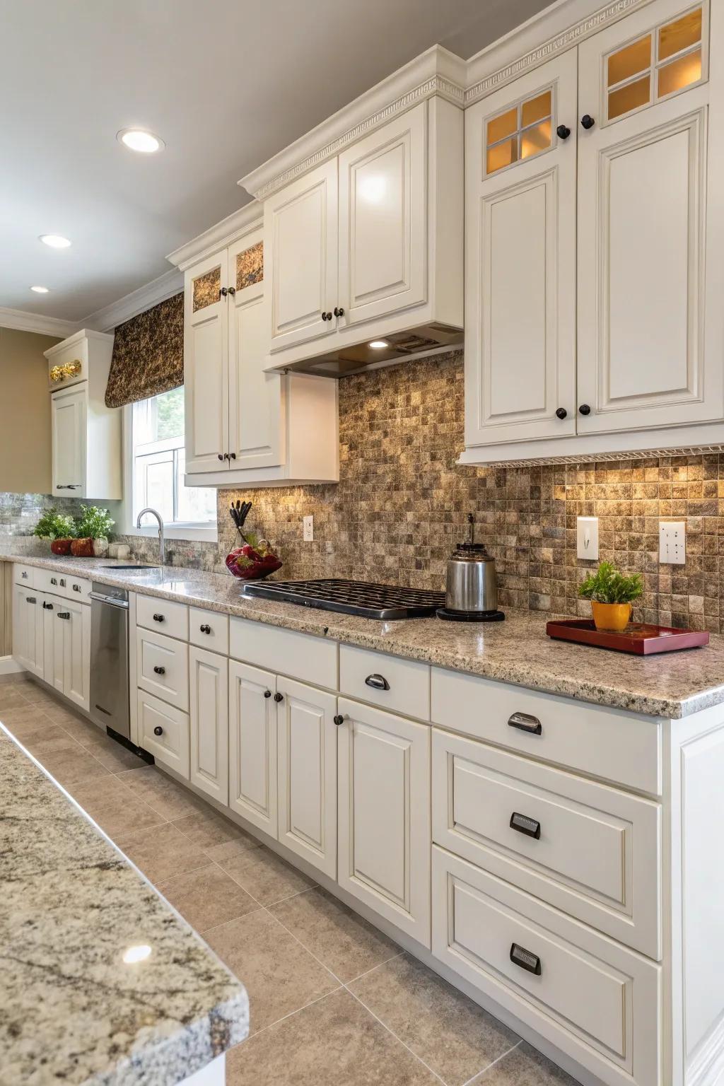 Mosaic tiles give your kitchen a distinctive look by adding a flash of texture and color.
