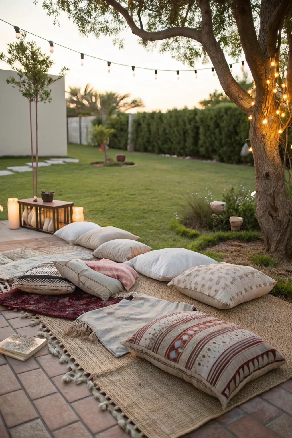 A comfy and appealing ground-level seating arrangement.