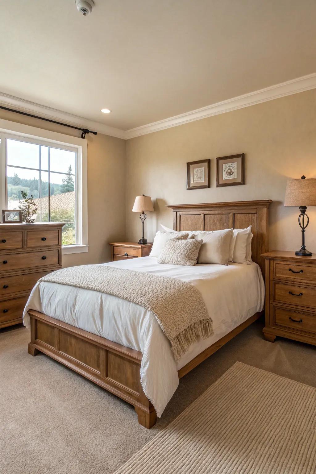 Neutral colors foster a relaxed and balanced atmosphere.