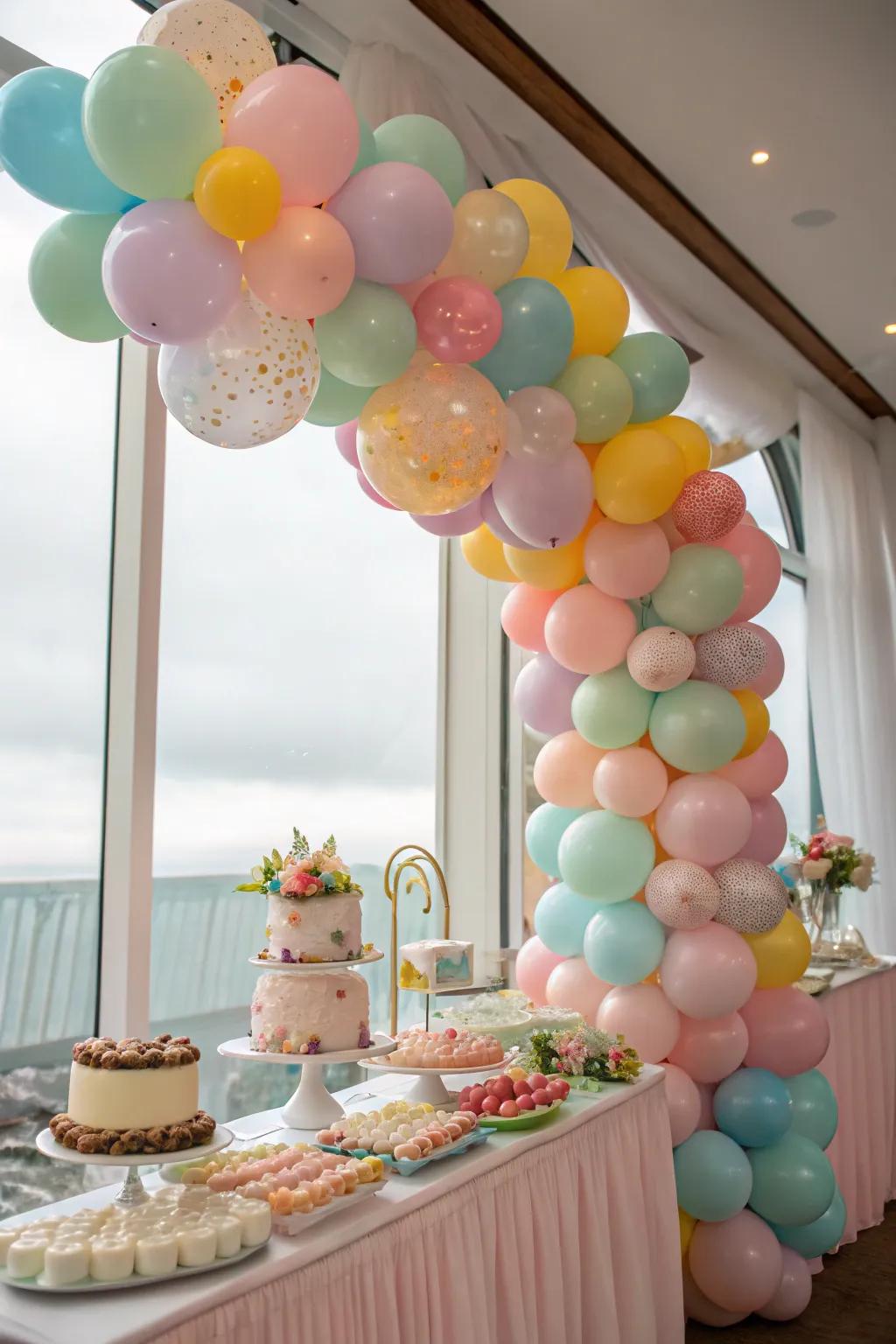 A vibrant balloon decoration introduces joy to the baby shower celebrations.