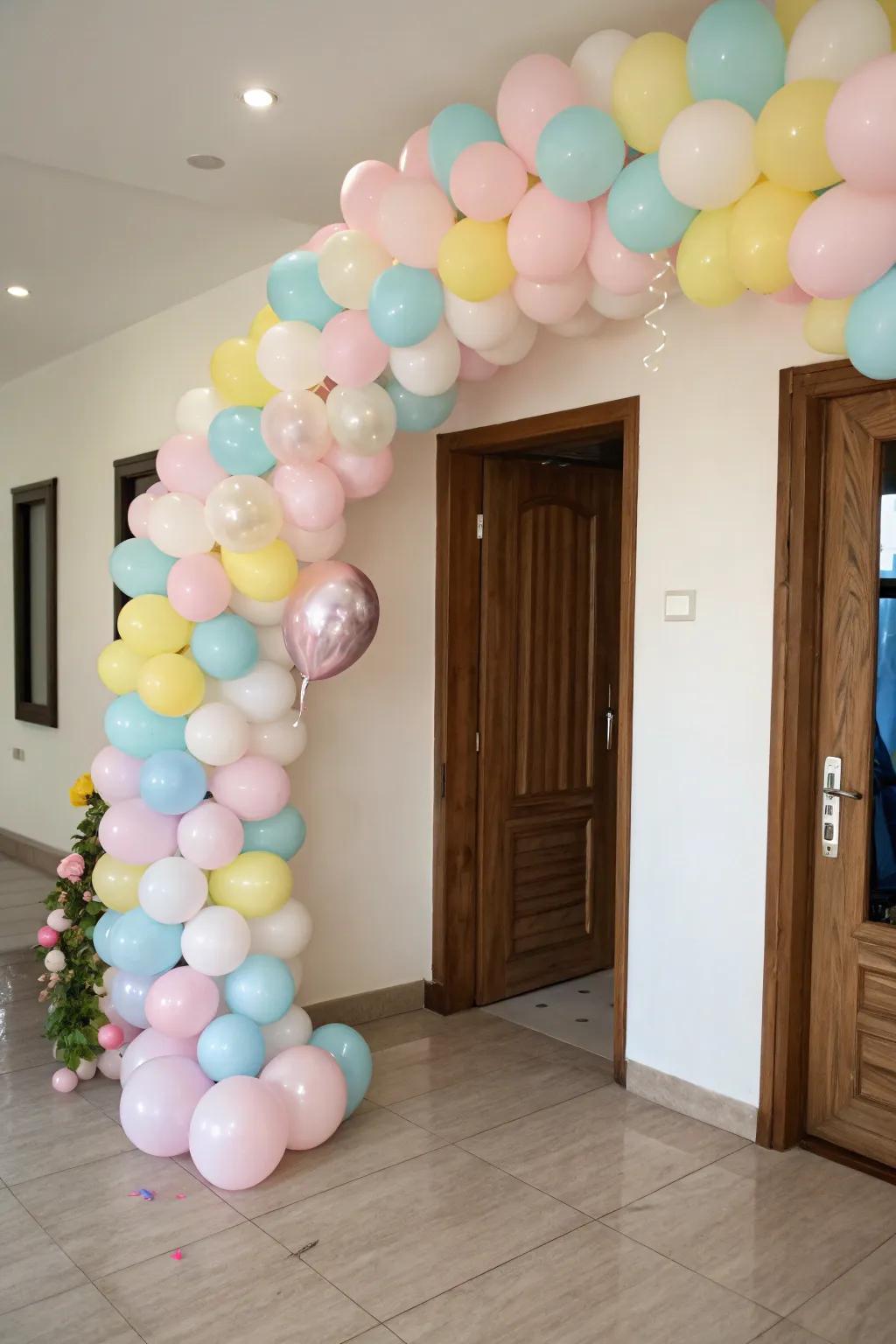 A charming sphere swag sets an inviting and happy tone at the entrance.