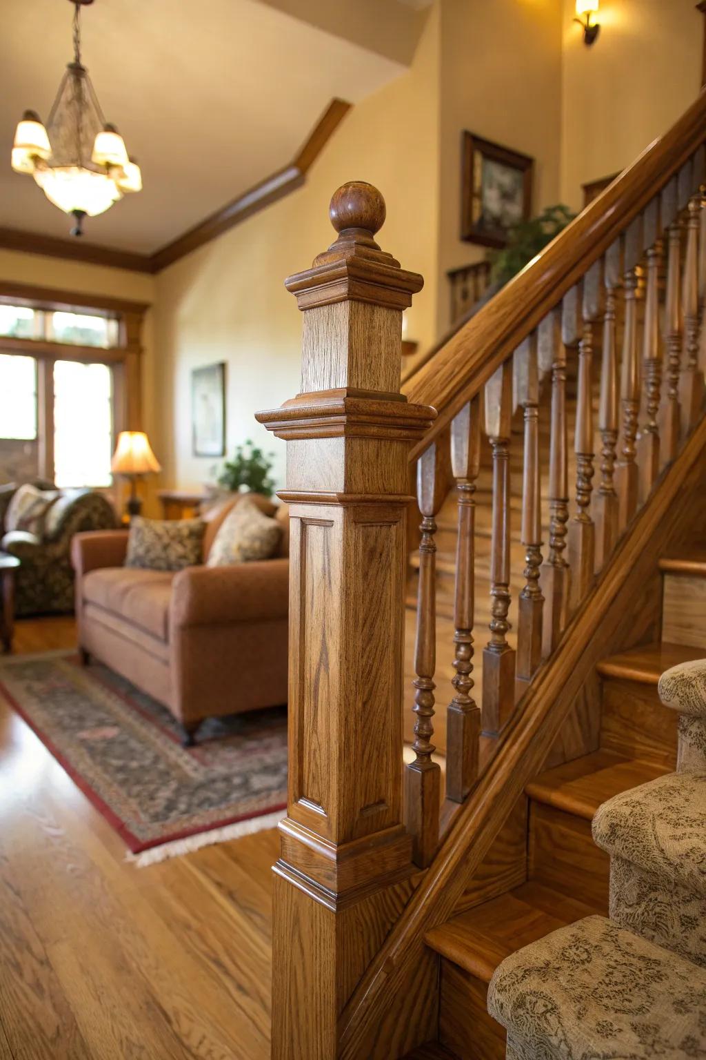 Timeless sophistication embodied in a classic wooden banister.
