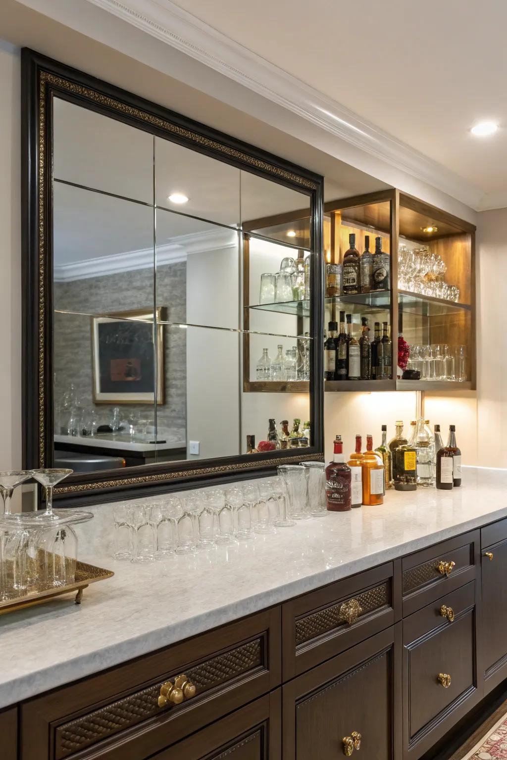 Reflective backdrops bring a sense of luxury and openness.