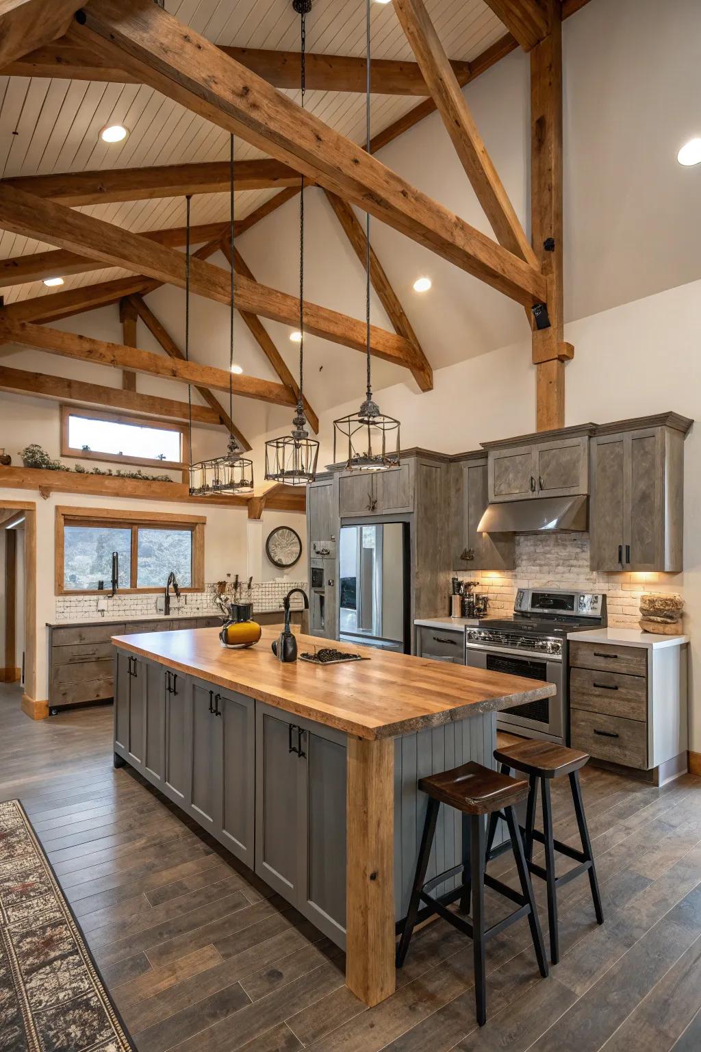 Exposed beams introduce countryside charm and structural fascination.