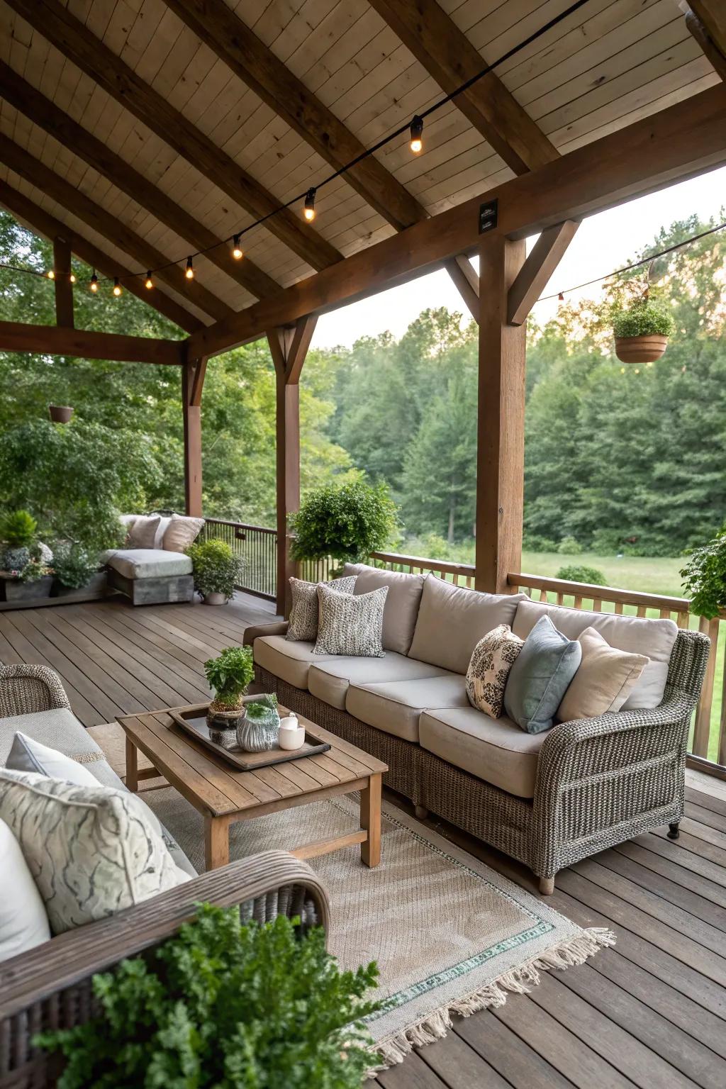 Fashion an attractive open-air living space on your veranda.