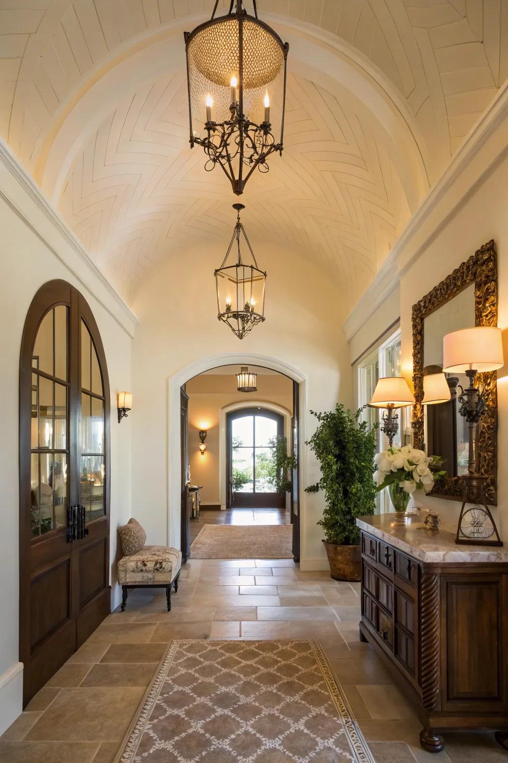 A luminous vestibule showcasing a barrel ceiling, making a stately initial impression.