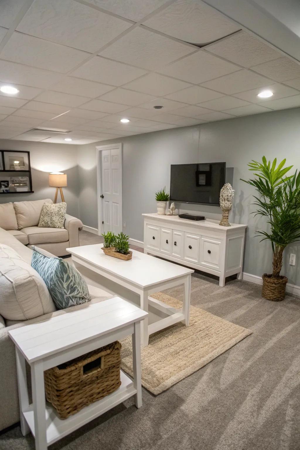 Pale shades possess the power to alter a basement's atmosphere.