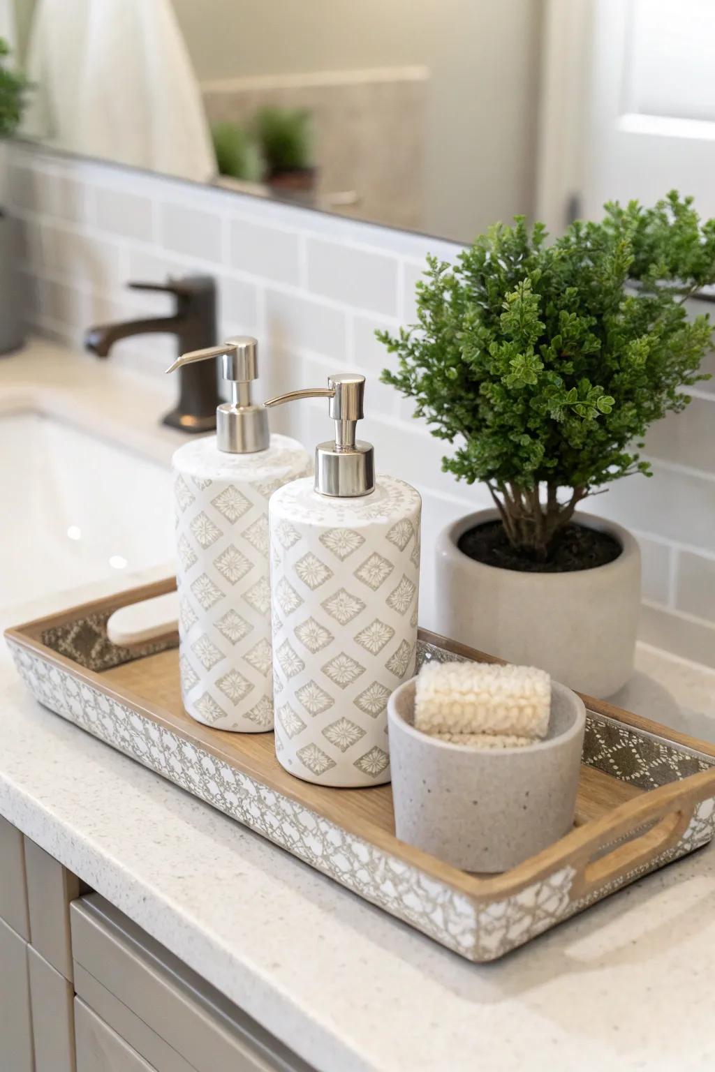 A decorative platform can transform your bathroom counter's organization and aesthetic.