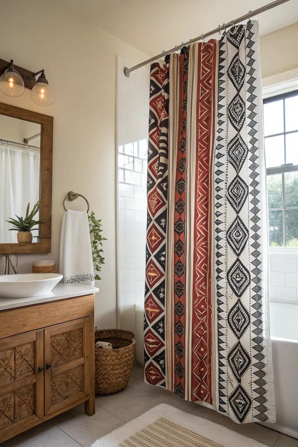 Restroom coverings with striking patterns are transformed into works of art.