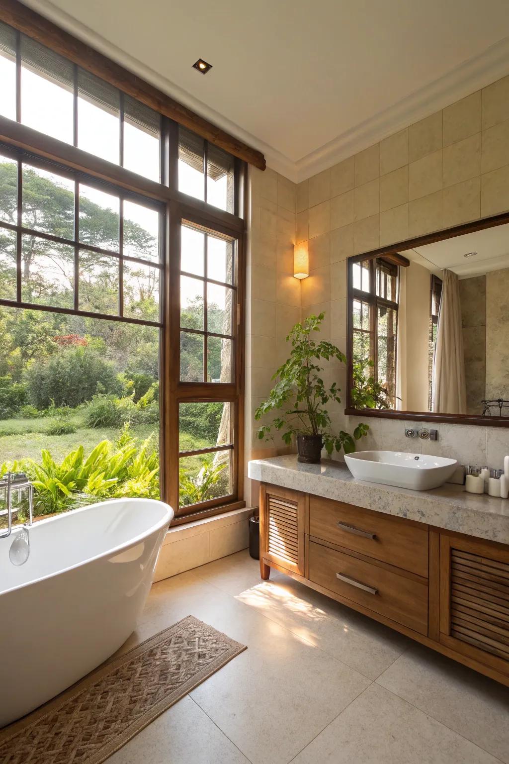 A radiant and spacious bathroom filled with abundant natural illumination.