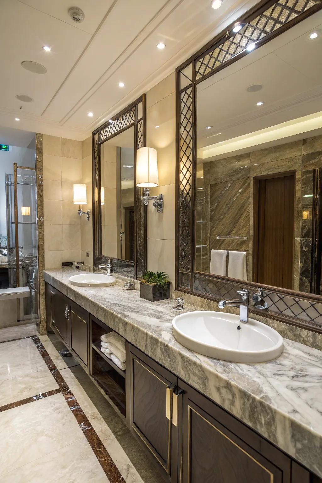 Top-tier elements like granite and metal give a hint of luxury to any bathroom.