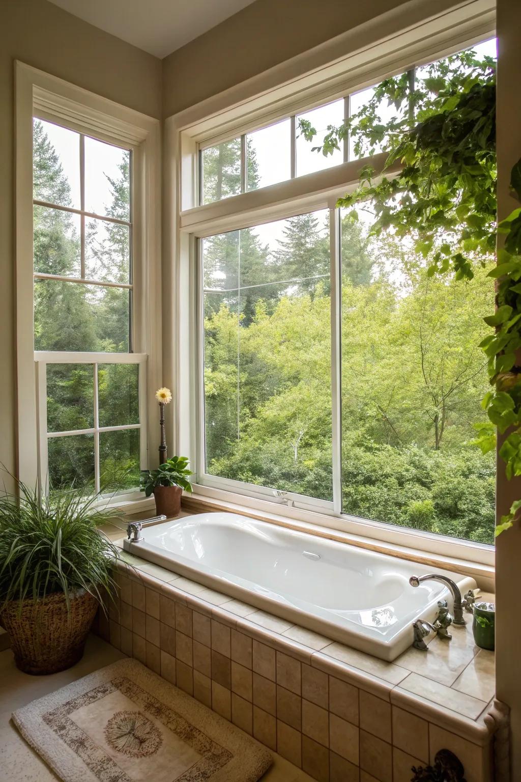 Merge indoor comfort with the beauty of the outdoors by positioning your tub near a window.