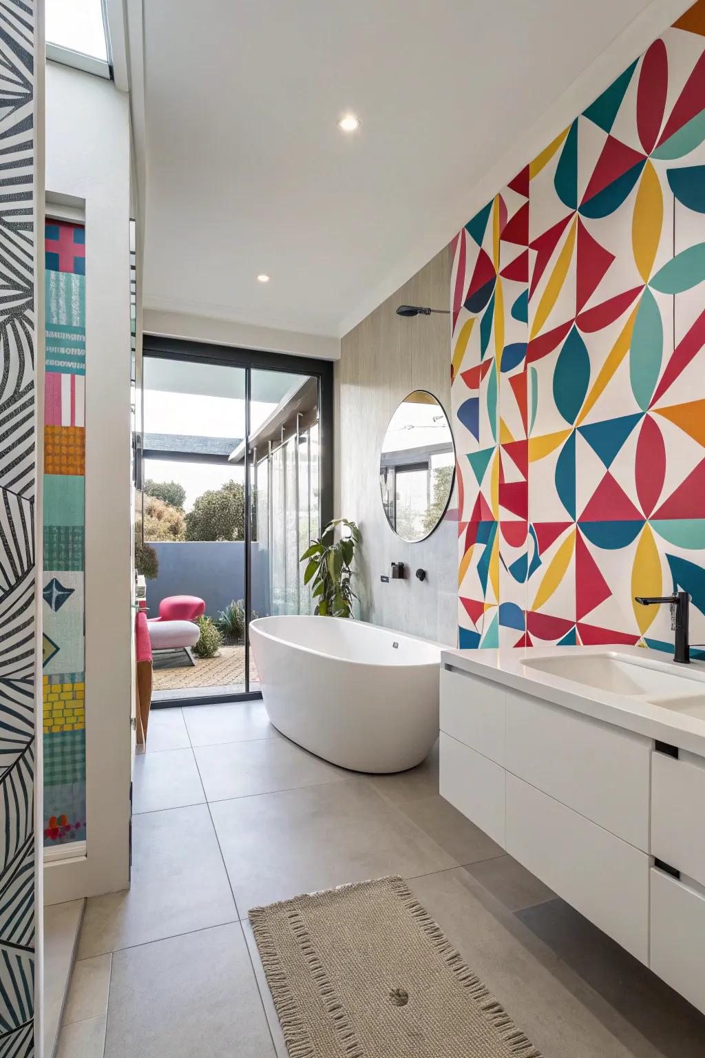 Vibrant colors and bold patterns can turn any bathroom into a lively space.