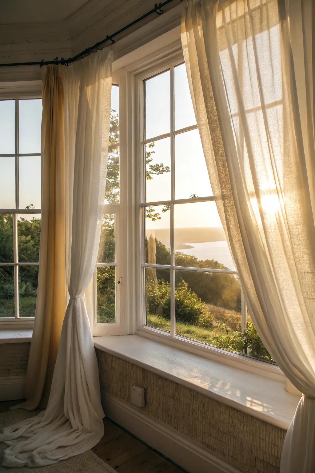 Using ethereal and light textiles keeps your bay window area radiant and welcoming.