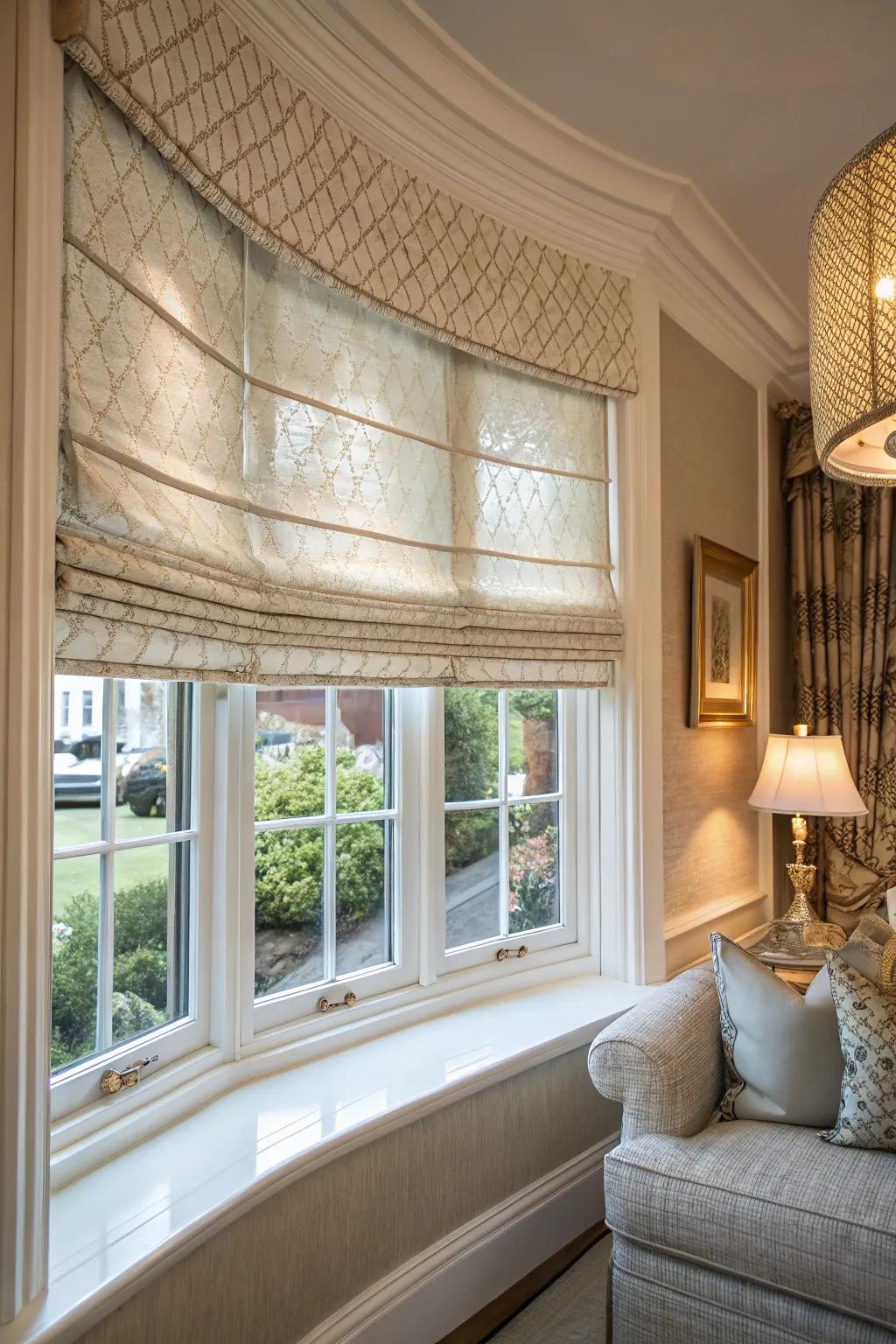 Roman shades deliver a sleek and sophisticated appearance.