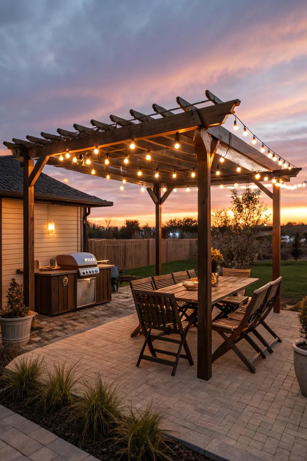 Barbecue in elegance with a pergola-covered BBQ area.