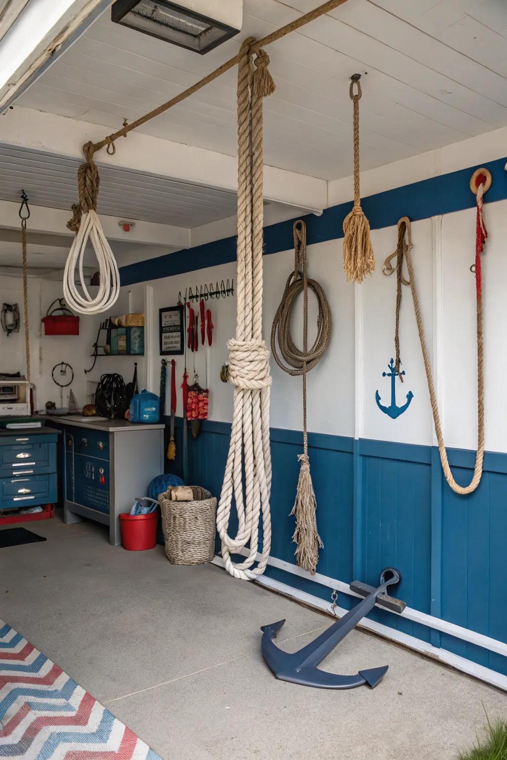 Nautical touches turn this garage into a marine-inspired haven.