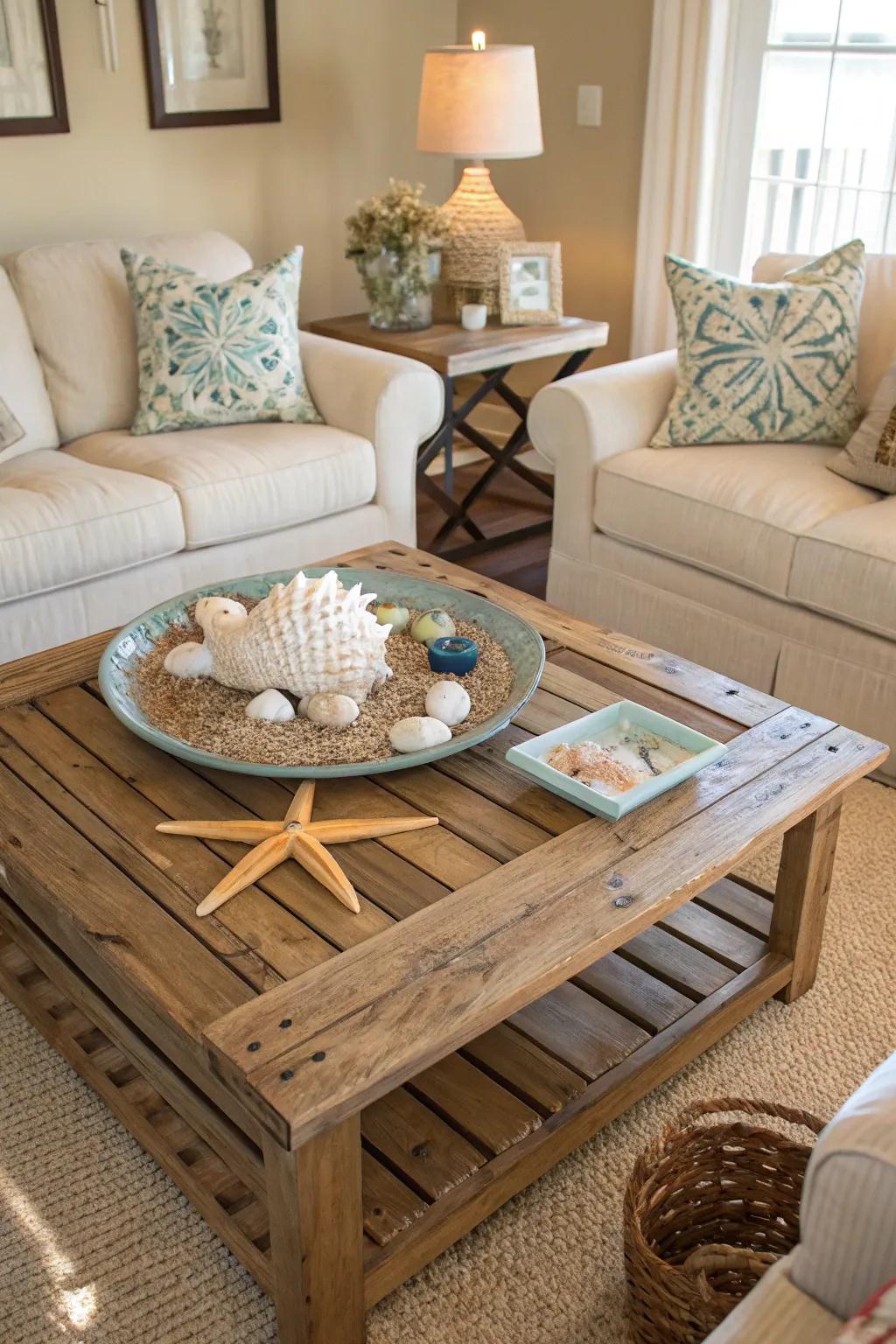 Natural wood elements contribute warmth and a seaside feel.