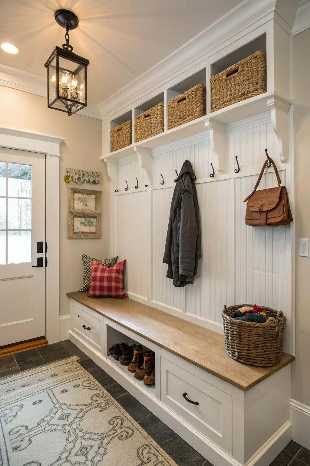 An elegant entryway showcasing <strong>beadboard</strong> walls and functional storage.” loading=”lazy” class=”pimg”>
	</picture><figcaption>An elegant entryway showcasing <strong>beadboard</strong> walls and functional storage.</figcaption></figure>
<p>Craft a remarkable initial impact with a <strong>beadboard</strong> entrance hall that takes in pegs for jackets and carriers. A stool with <strong>beadboard</strong> support incorporates practicality and flair, building the ideal spot for arranging.</p>
<h3>Consider these options:</h3>
<ul class=