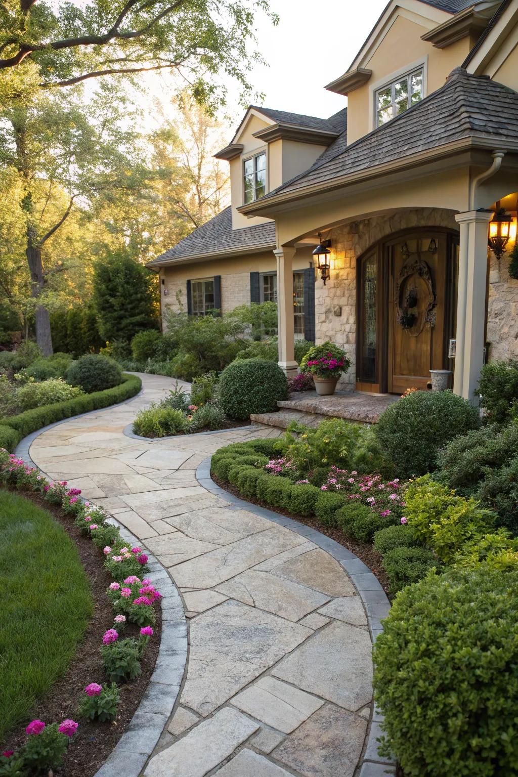 A charming rock pathway guiding visitors through the garden.