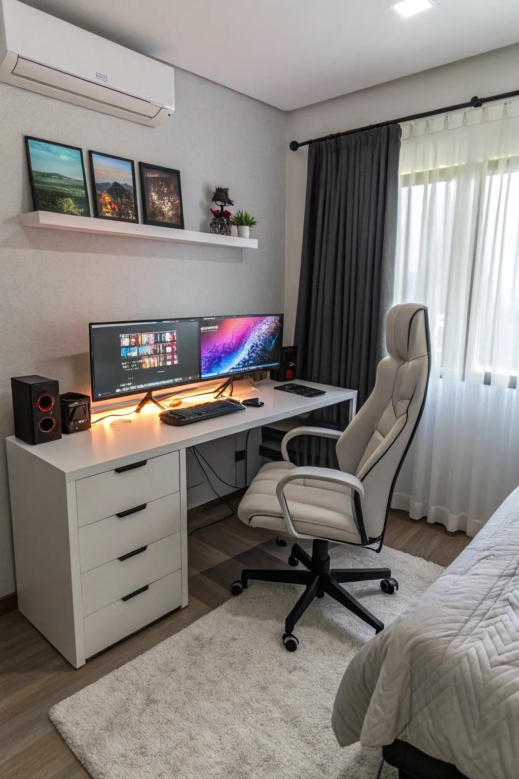 A dual display setup enhances both gaming and efficiency.