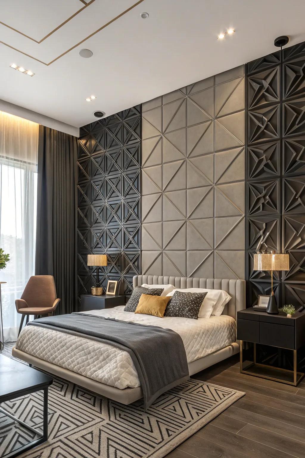 Geometric patterns deliver a cutting-edge touch to wall cladding.