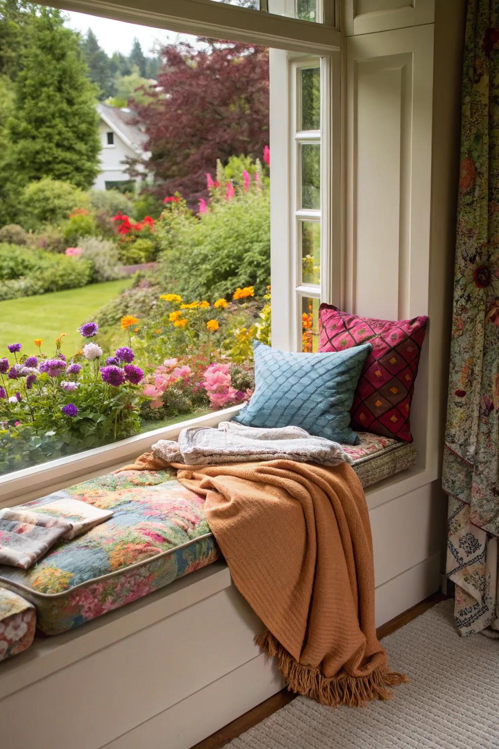 A window seat is the ideal spot for unwinding and appreciating the view.