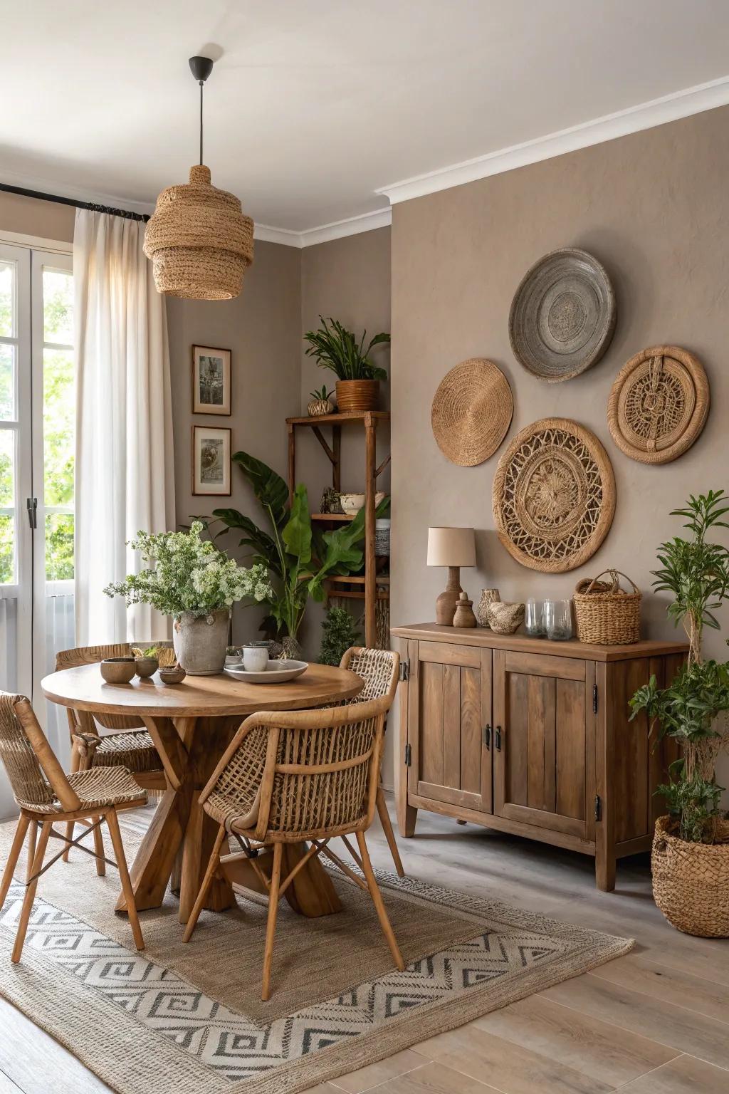 Natural neutrals provide a calming and balanced dining environment.
