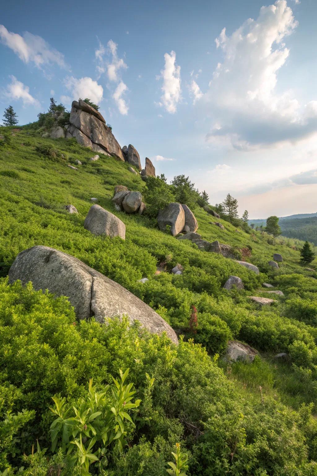 Rocks and boulders offer firmness and beauty to gradients.