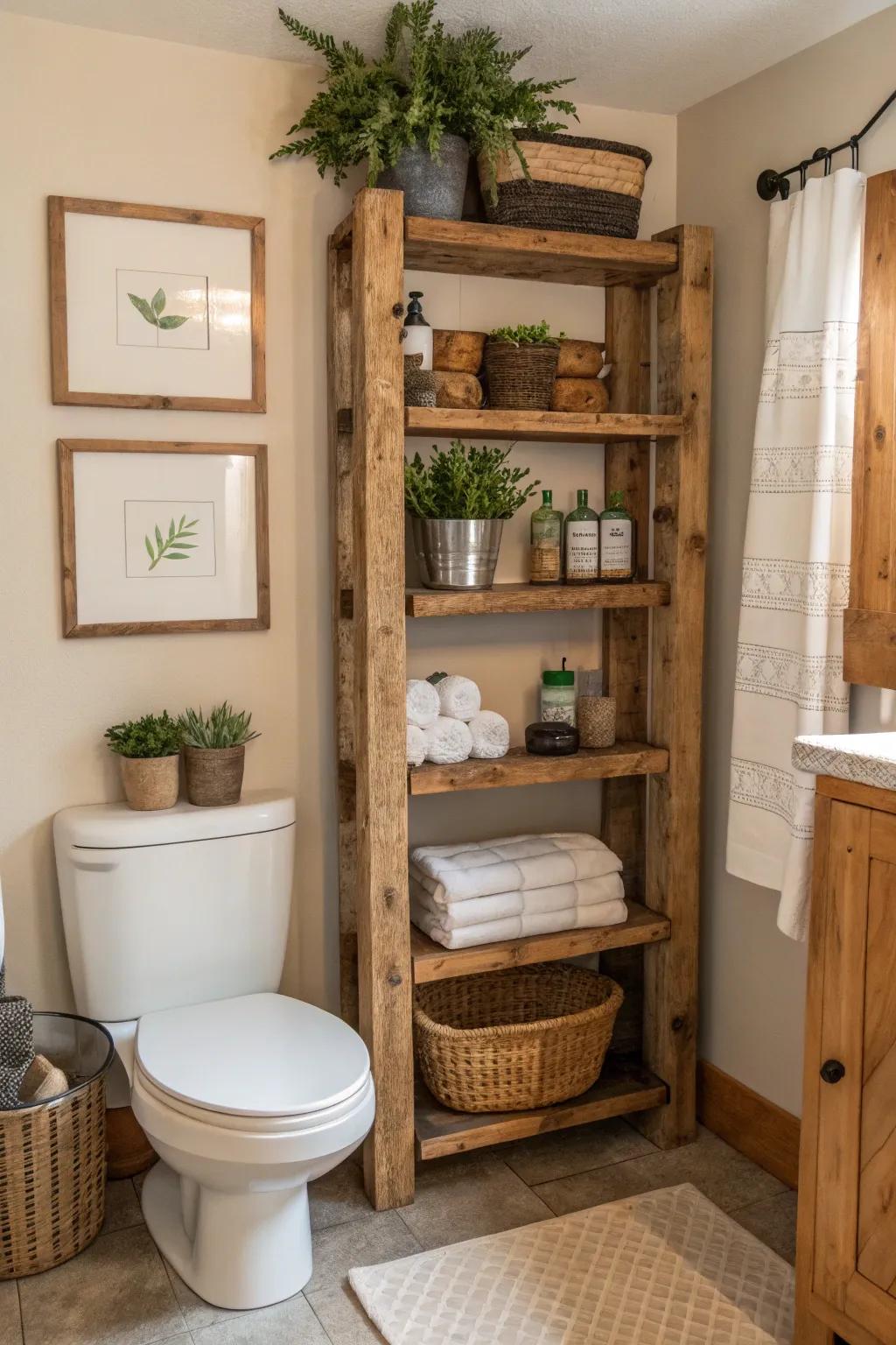 Wood units fill the bathroom with a feeling of down-to-earth warmth and appeal.