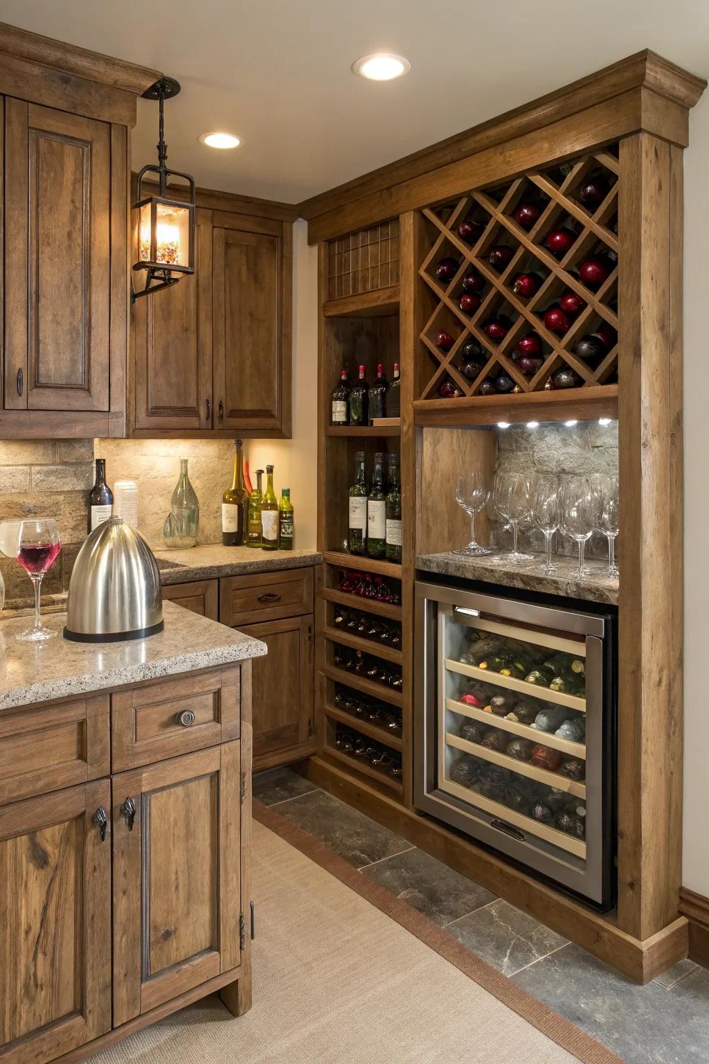 Indulge in a rustic wine nook for your home.