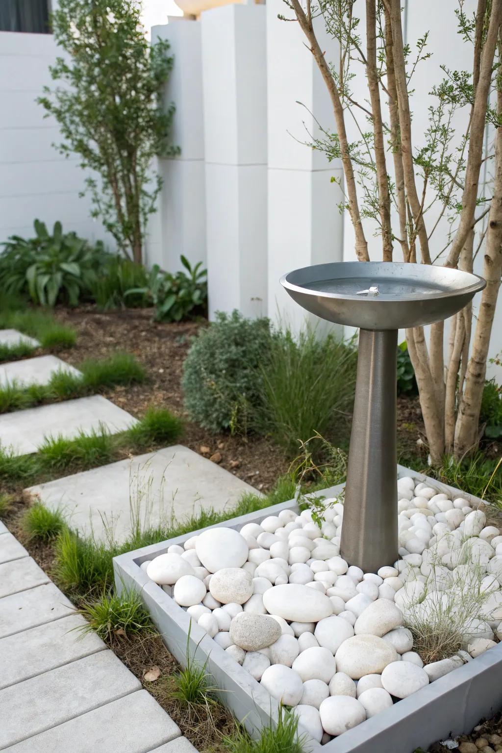 Embrace simplicity with a minimalist bird bath design.