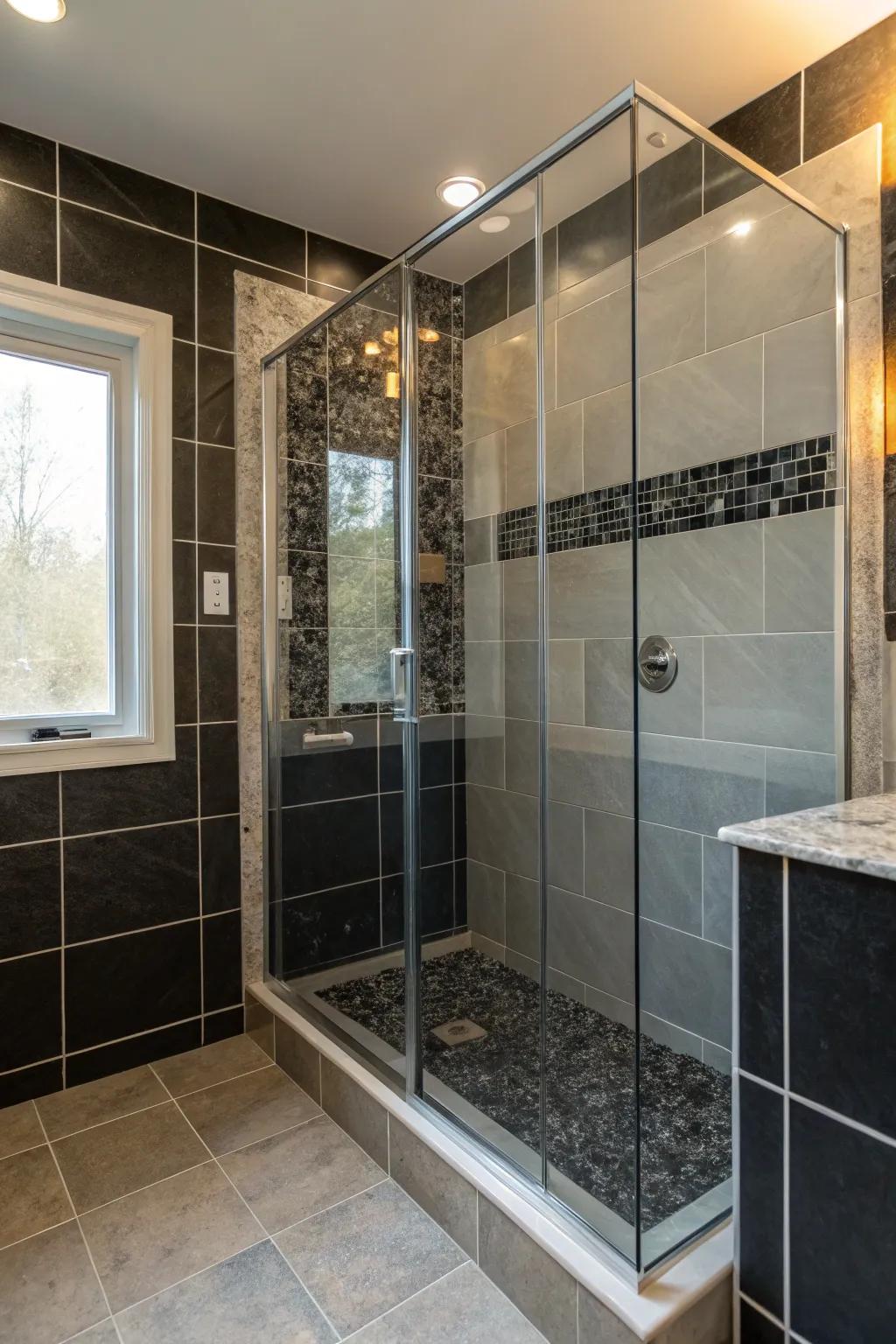 A contemporary bathroom featuring a crystal shower surround that amplifies the sense of openness.