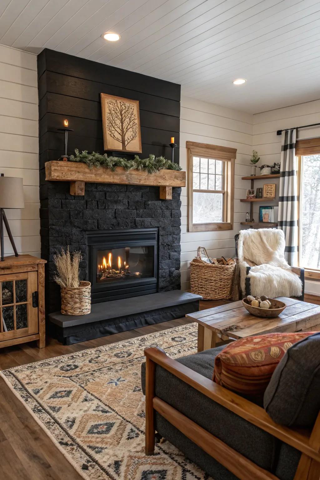 Unite down-to-earth appeal with modern sensibility by means of a dark plank hearth.