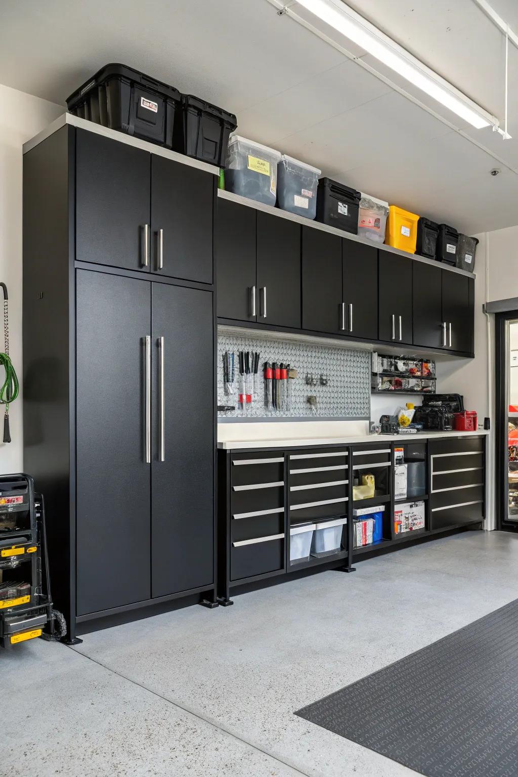 Efficient onyx units for a garage that is neatly arranged.