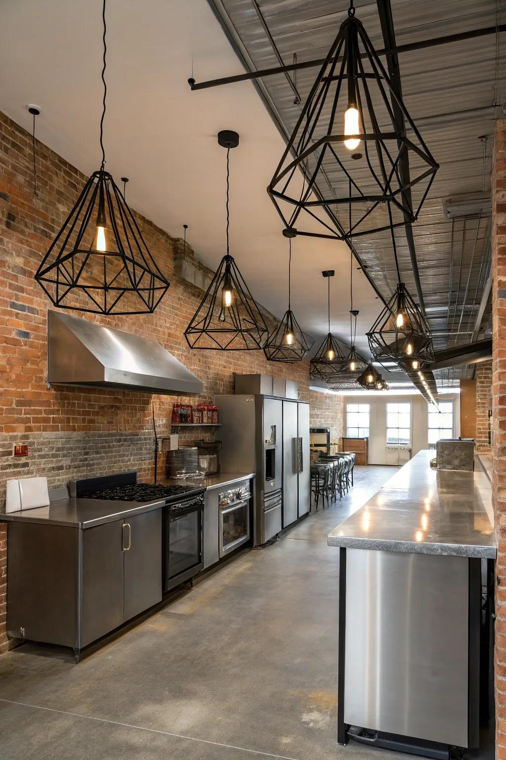 Industrial metallic elements bring geometric elegance to your kitchen.