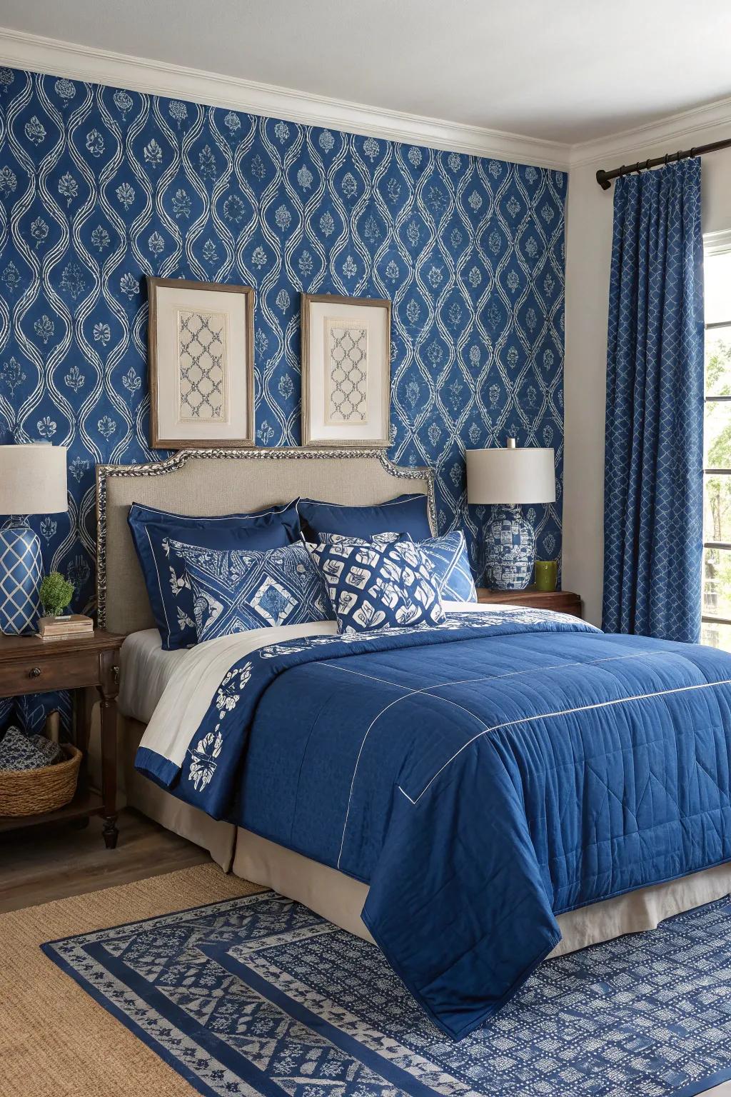 An impactful blue feature wall can significantly boost the room's overall look.