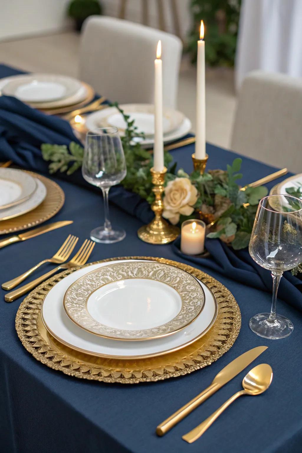 An exquisite indigo and gilded Christmas table display
